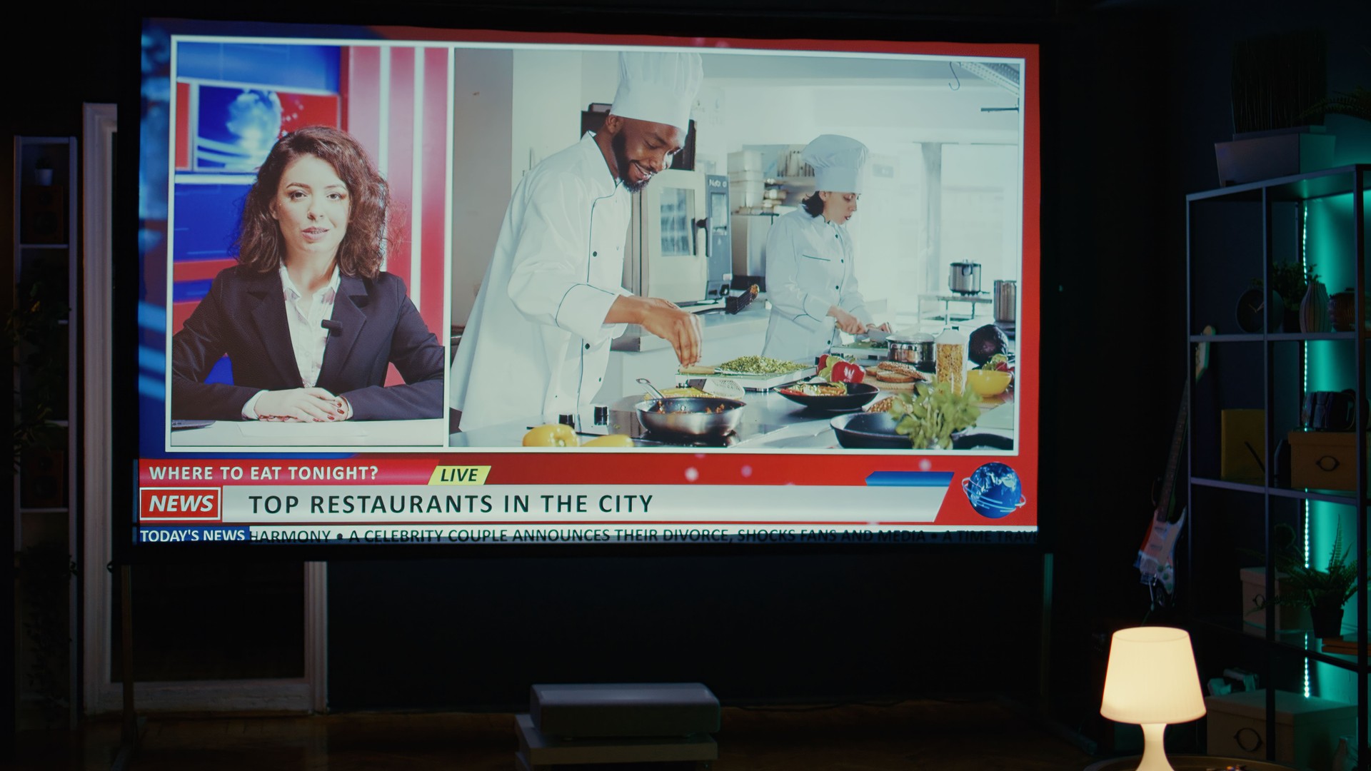 Video on demand cooking channel left open on widescreen television set